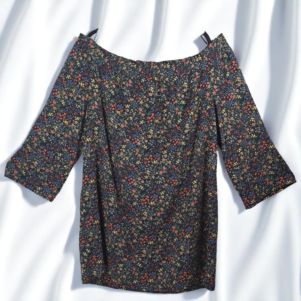 Lucky Brand Floral Print‎ Blouse Woman XL Ruffle Neck Long Sleeve Cottage core